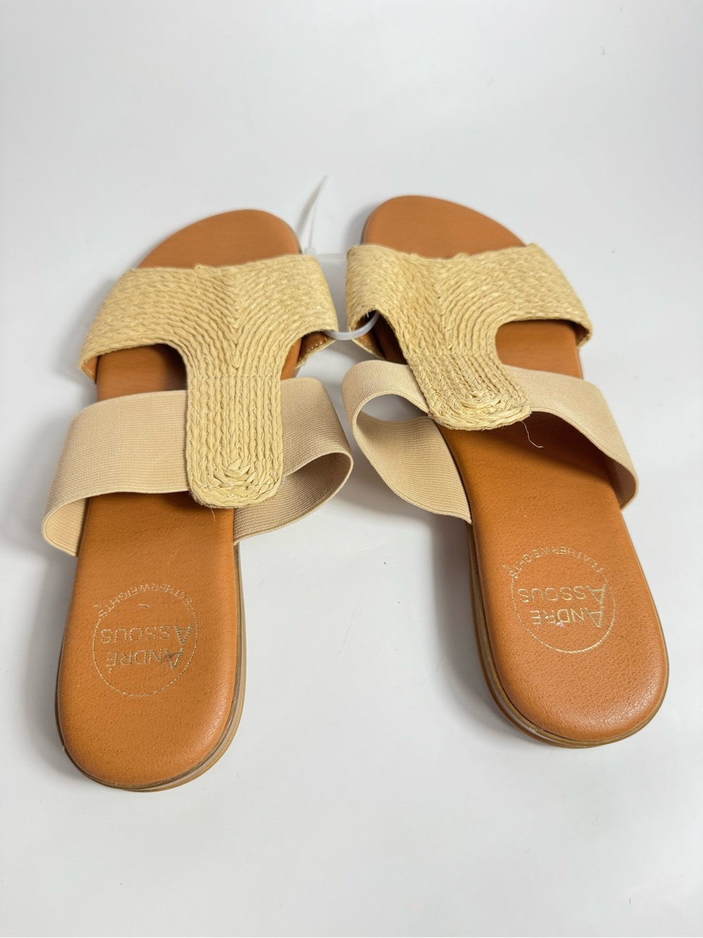 Andre Assous Beige Braided Elastic Slide Sandals